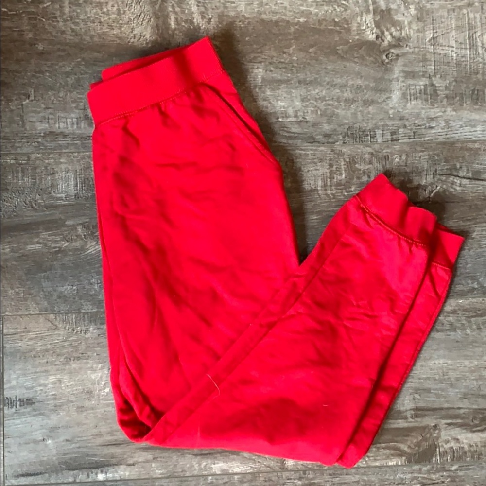 Red ankle length sweatpants